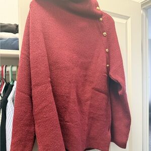 Commense Burgundy Cowl Neck Sweater with Gold Buttons